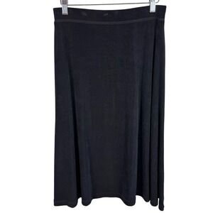 Chicos Travelers Black Ribbed Midi Skirt Size 1 Medium A-Line Elastic Waist USA